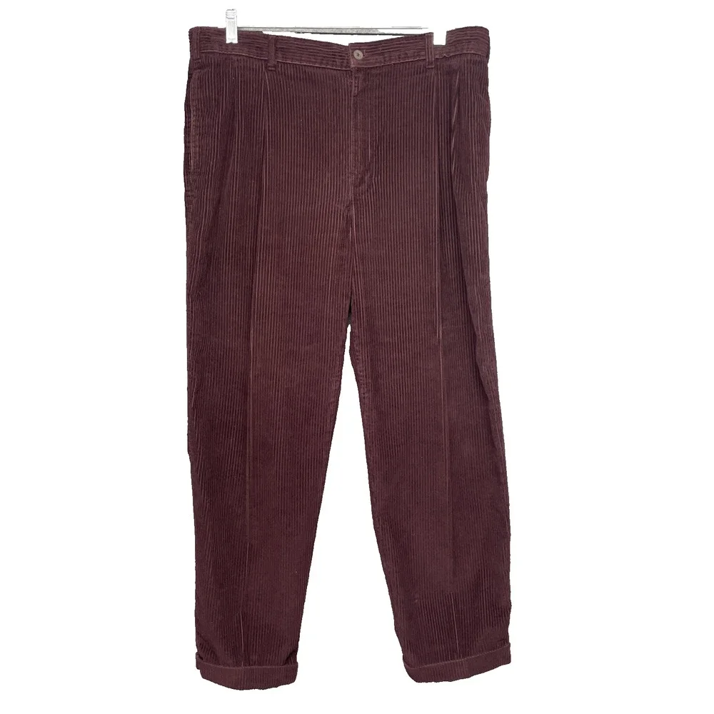 Vtg 90s Levis Dockers Mens Pants Fits 36x29 Double Pleated Corduroy Red/Brown